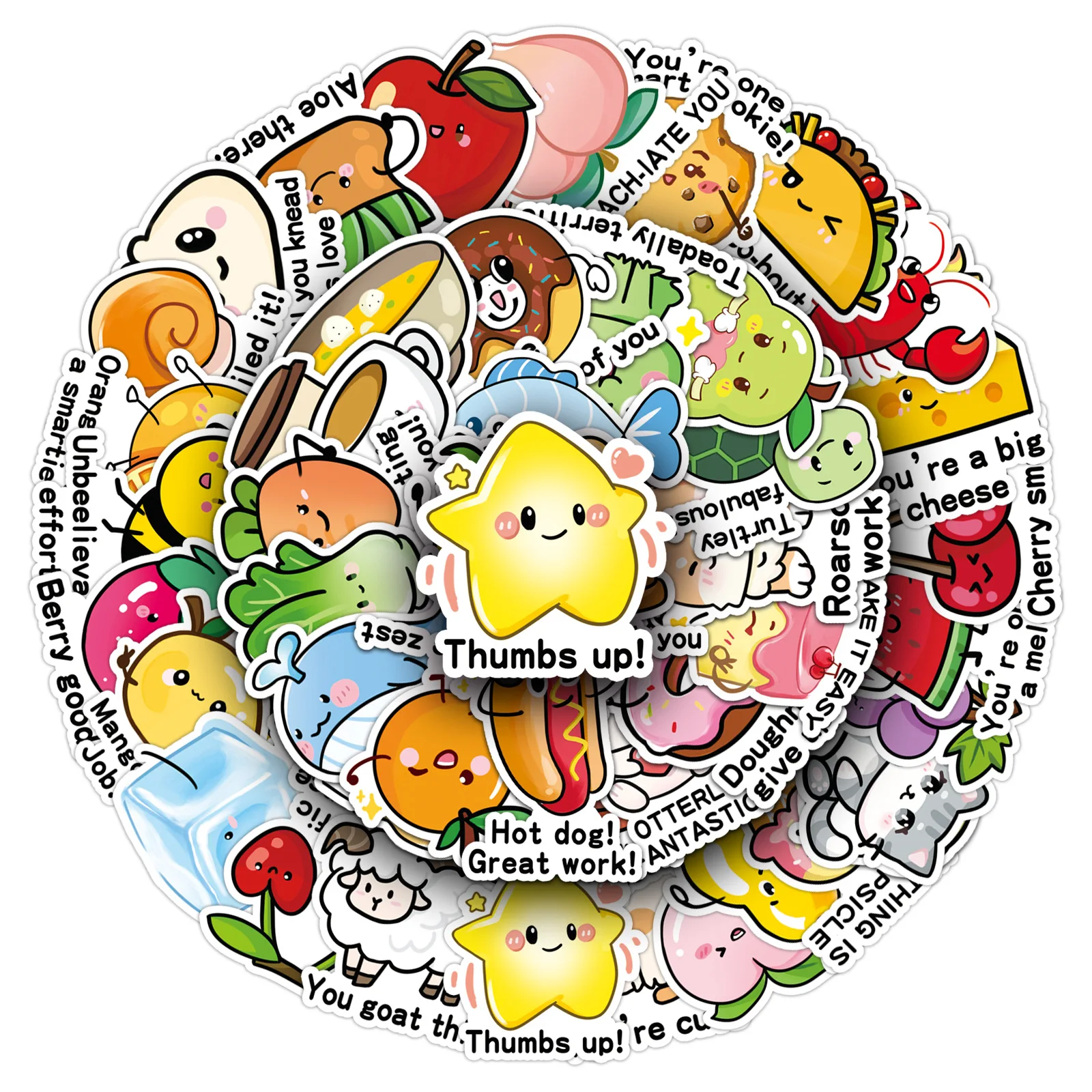 50PCS English Reward Stickers Cartoon Letter Sentences Decorative Notebook Water Cup Helmet iPad Waterproof Stickers Kids Toy