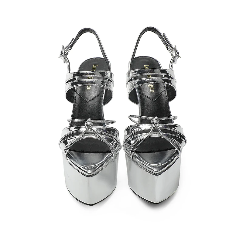 2024 Summer Anti slip Fish Mouth Shoes Steel Pole Dance T-Stage Irregular Heels 14cm Shoes Popular Party Walking Models