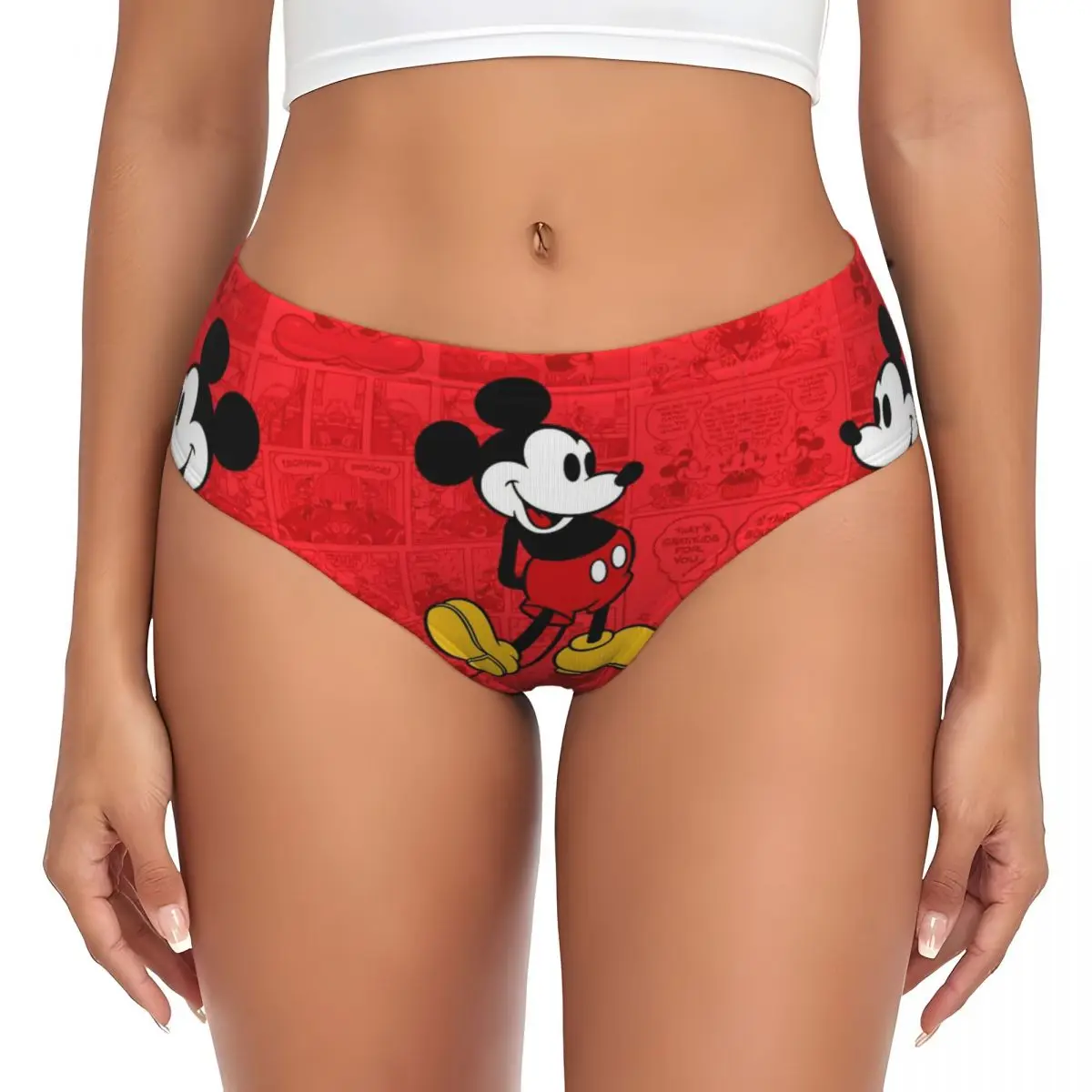 Calcinha breve personalizada de desenho animado do Mickey Mouse Minnie Mouse Roupa íntima feminina confortável