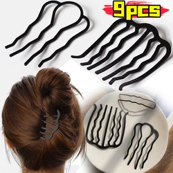 1/9pcs Black Metal U Shape Hairpin Comb Women Messy Bun Hair Pin Clips Braiding Twist Fork Curly Updo Sticks Hair Styling Tools