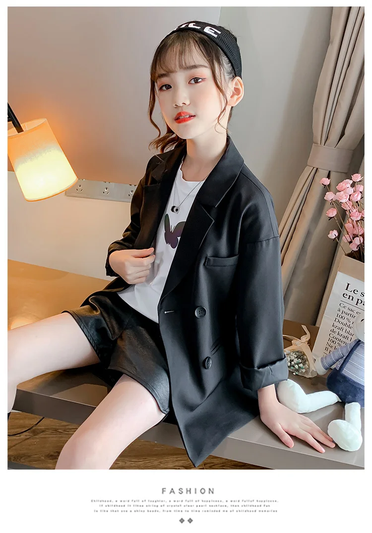 Eleganter Kinder-Blazer in Schwarz, Hochzeitsjacke für Mädchen im englischen Stil, formelle Kleidung, lockerer Freizeitanzug für Kinder. – Detail 7