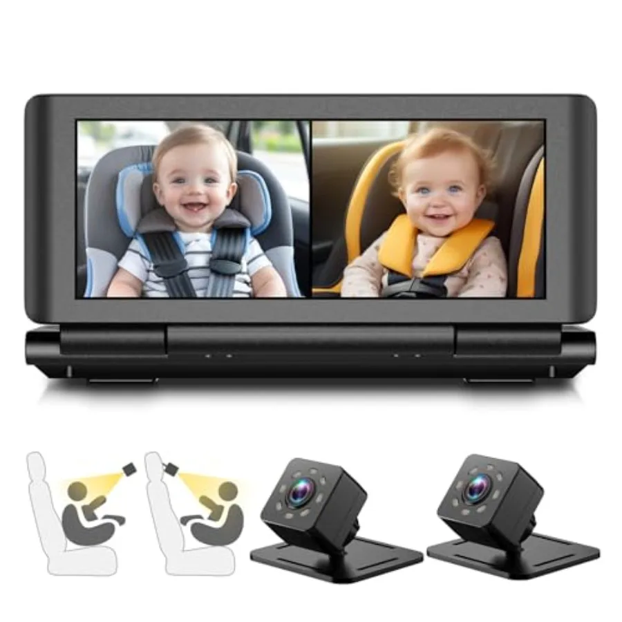 

Baby Car Camera for 2:6.86 1080P HD Split Screen Monitor with Dual Backseat Cameras, IR Night Vision, Wide-View Mirror in Black