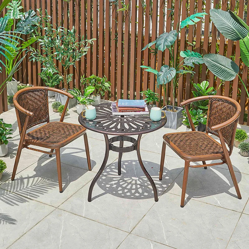 

Balcony leisure small coffee table and chairs wrought iron outdoor rattan chair three-piece outdoor chair terrace courtyard home