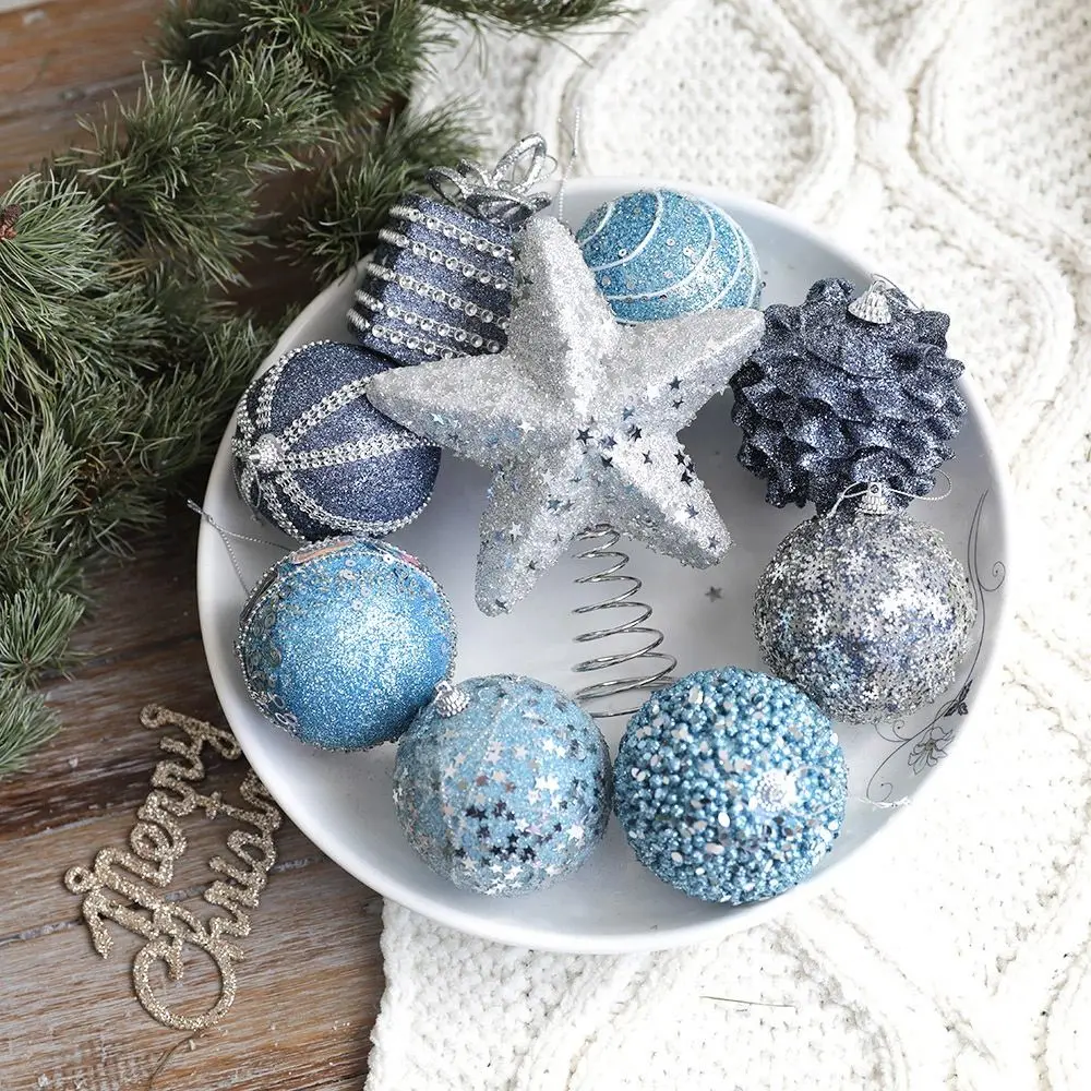 8cm Christmas Foam Sequin Balls Pendant Shatterproof Reusable Christmas Hanging Balls Elegant Blue Christmas Tree Ornaments