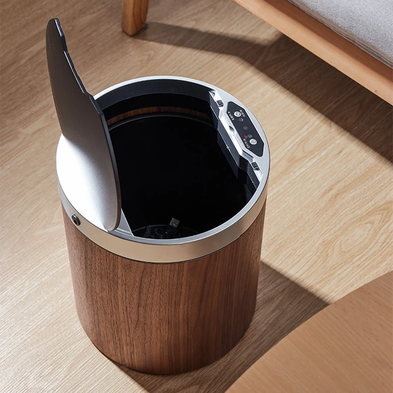 

Walnut Wood Smart Sensor Trash Bin, Desktop Garbage Collector, Luxury Waste Basket with Lid, Elegant Bedroom Trash Container