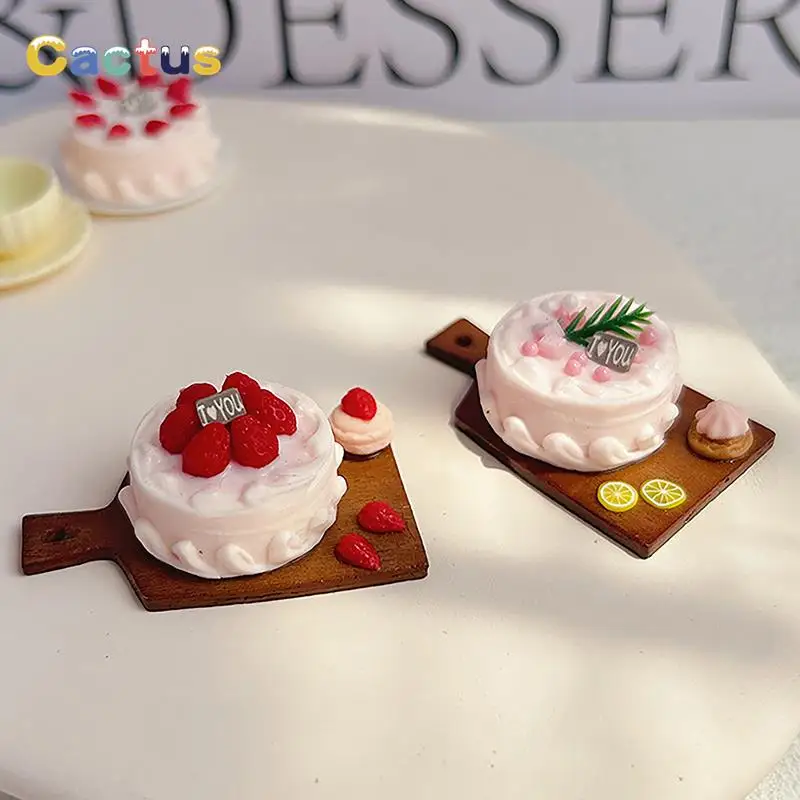 Juguete de escena de simulación para decoración de casa de muñecas, postre, café, pastel de cumpleaños en miniatura, modelo de comida, accesorios para el hogar, 1/12