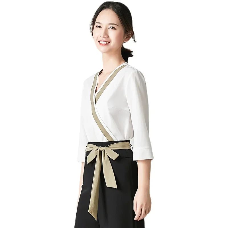 Spring Summer Beautician Beauty Salon Workwear SPA Uniforms Women Waitress Uniformes De Camarero Massage