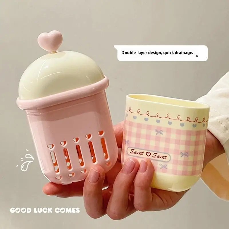 [E] Portable Double Layer Soap Dish With Lid Draining Travel Size Cute Cotton Swab Box Student Friendly Bathroom Organizer