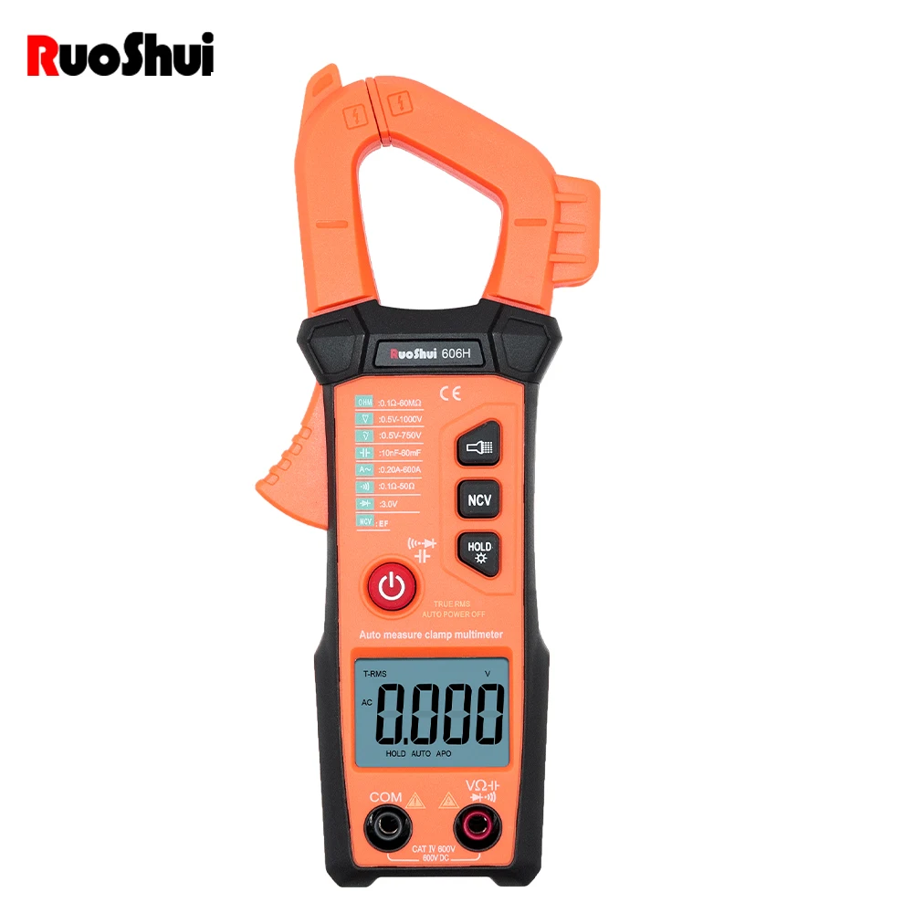 

RuoShui Digital Clamp Meter 606H 600A Current True RMS Smart Plier Ammeter Auto Rang Multimeter DC AC Voltage Hz Ohm NCV Tester