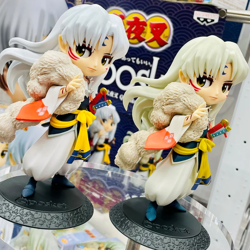 Bandai Genuine Qposket Inuyasha Sesshomaru Figure Demonizing Human Form Half Demon Dog Scene Room Decoration Boy Birthday Gift