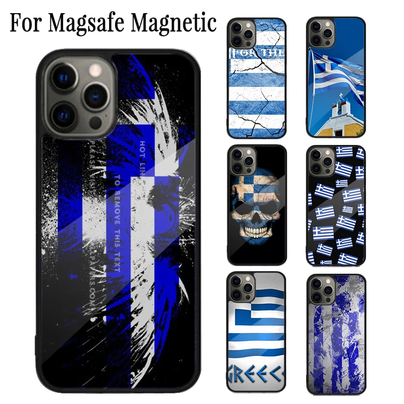 Greece Greek National Flags Magnetic Phone Case Coque For iPhone 16 15 14 Plus 13 12 Mini 11 Pro Max Magsafe Wireless Charging