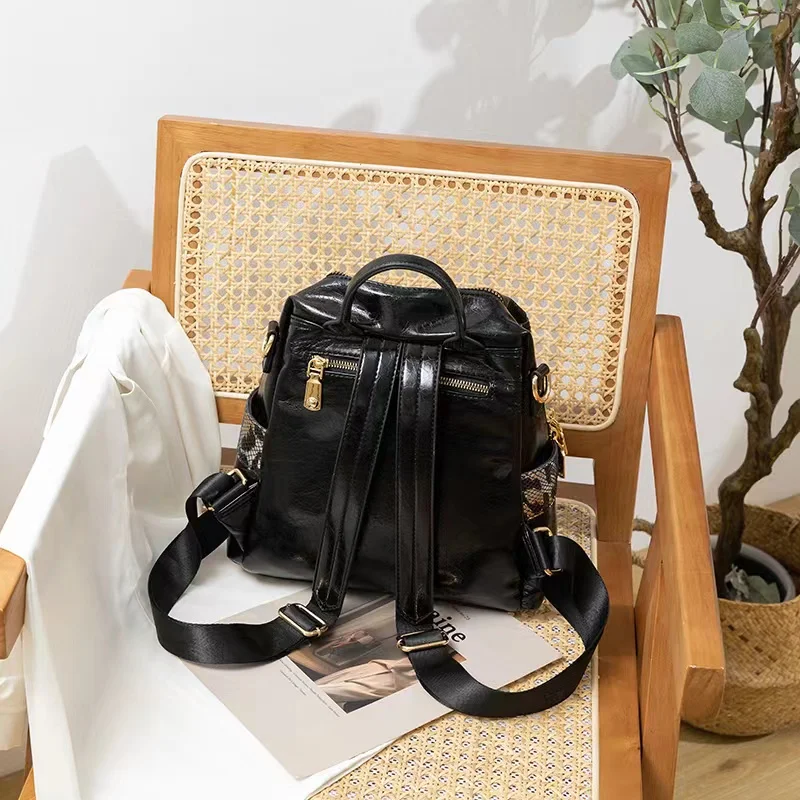 Rhinestone Glitter Large Capacity Backpack - Leopard Print Crossbody Bag,Anti-Theft Travel Bag For Women, Stylish Schoolbag