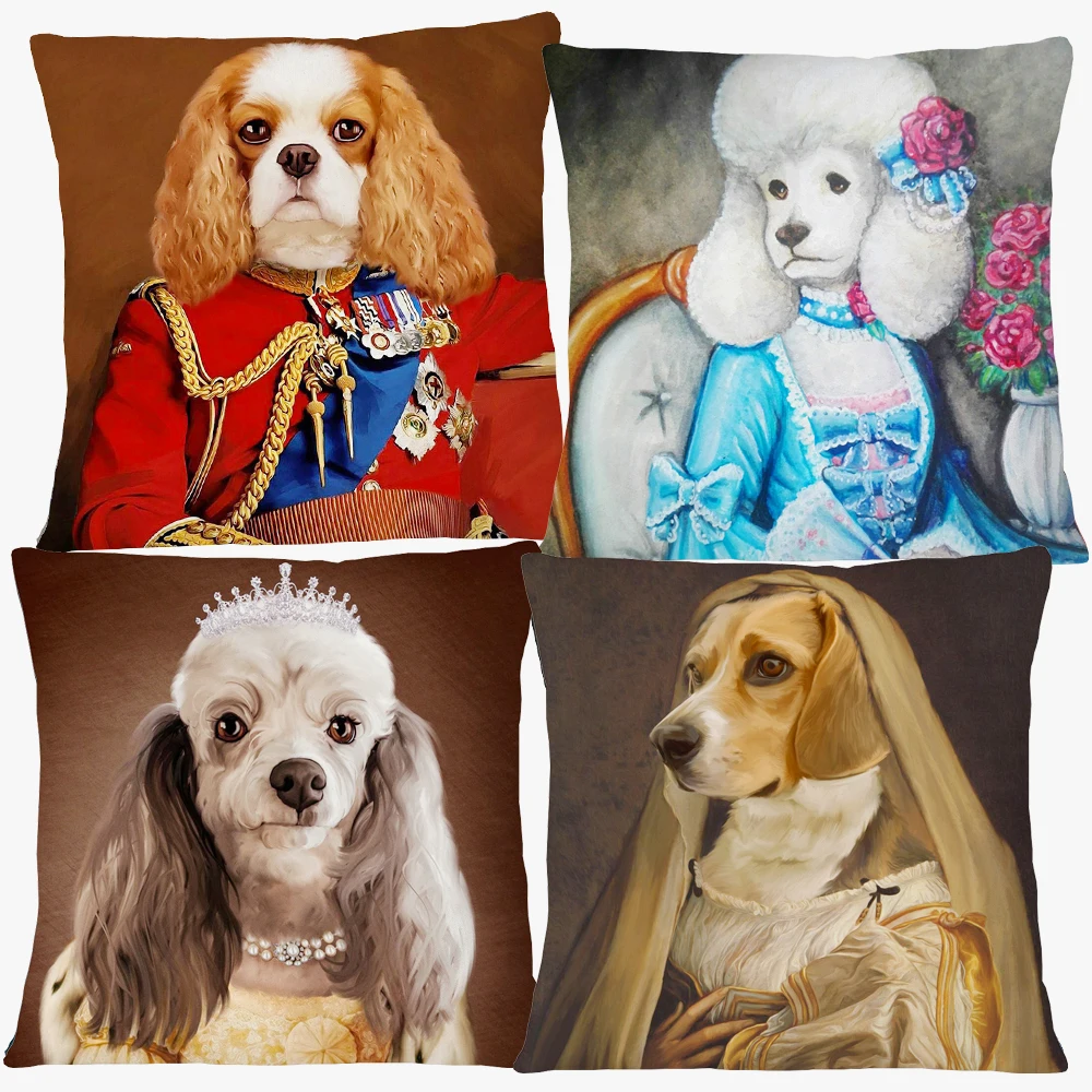 Victorian European Royal Court Pet Dogs Portrait Cushion Covers Cocker Spaniel Poodle Maltese Print Decorative Pillow Case