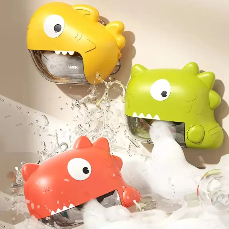 Máquina Musical de burbujas de jabón para niños, ventosa de dinosaurio de burbujas, juguetes de baño colgantes, máquina eléctrica de espuma para soplador de bañera de verano