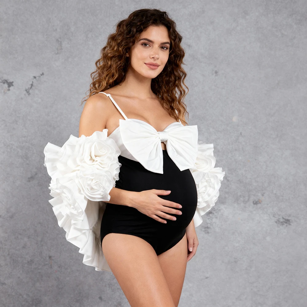 

White Handmade Flower Bicep Jacket Women Cloak with Slip Bodysuit Photoshoot Props YW251041