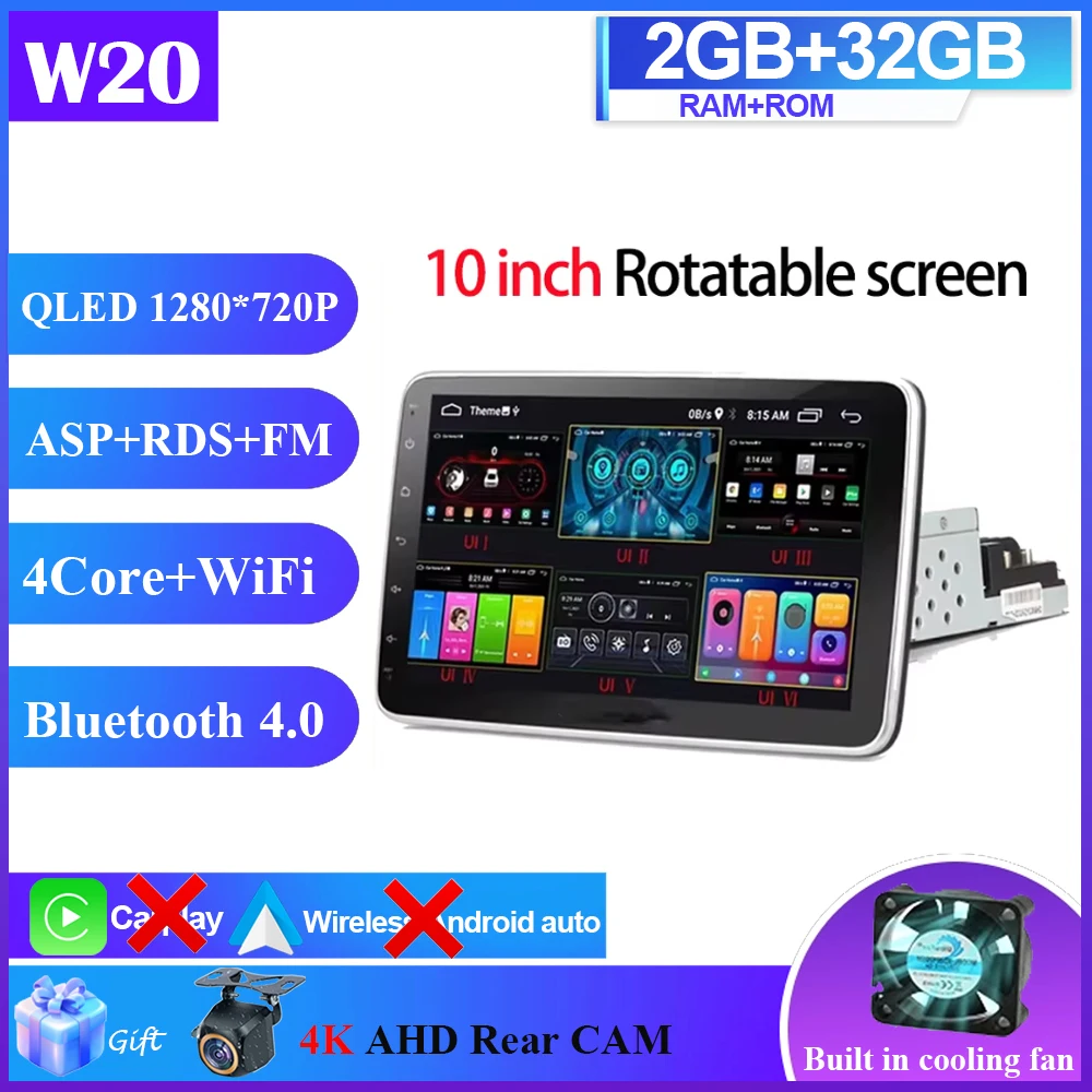 7/9/10 inch autoradio universeel enkel 1 Din 360 °   Draaibare autoradio multimediaspeler GPS Navi Automotive Stereo Carplay BT 4G