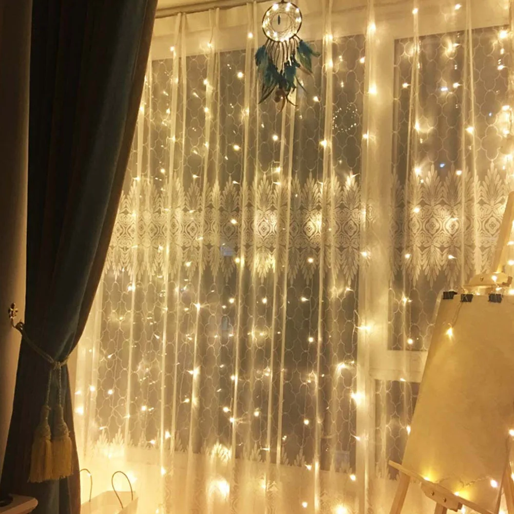 3x2m 200LED Warm White USB Remote Control Copper Wire String Light 8 Modes Party Wedding Curtain Lamp Decoration 5V Plastic 10