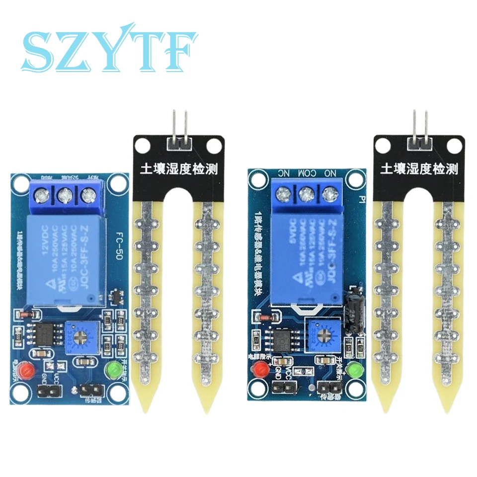 Sensor de humedad del suelo, módulo de Control de relé de 5V y 12V, inferior al interruptor de inicio de riego automático de humedad