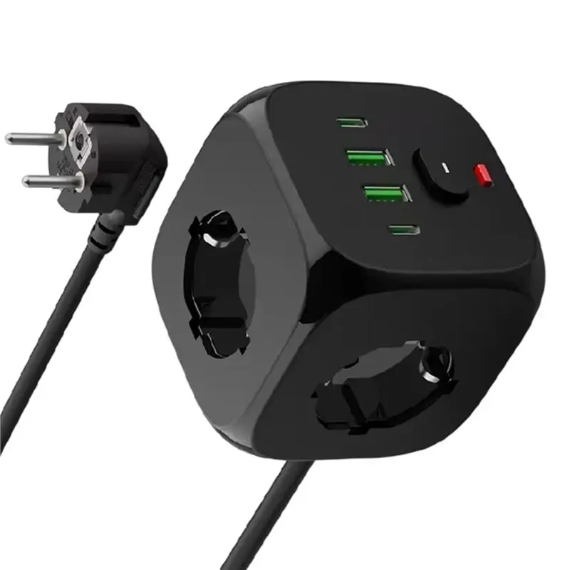 ABJN-EU Plug Wall Socket Extender Power Strip 3 AC Outlets 2 USB Ports 2 Type C Switch And 2 Meter