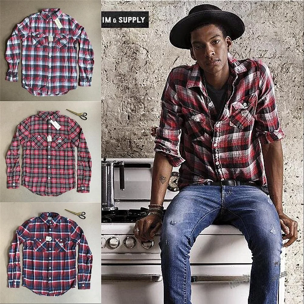 

RRL Vintage Plaid Flannel Lightweight Soft Cotton Long Sve irt Classic Sle Faionable Urban Autumn Sport Stand Fit