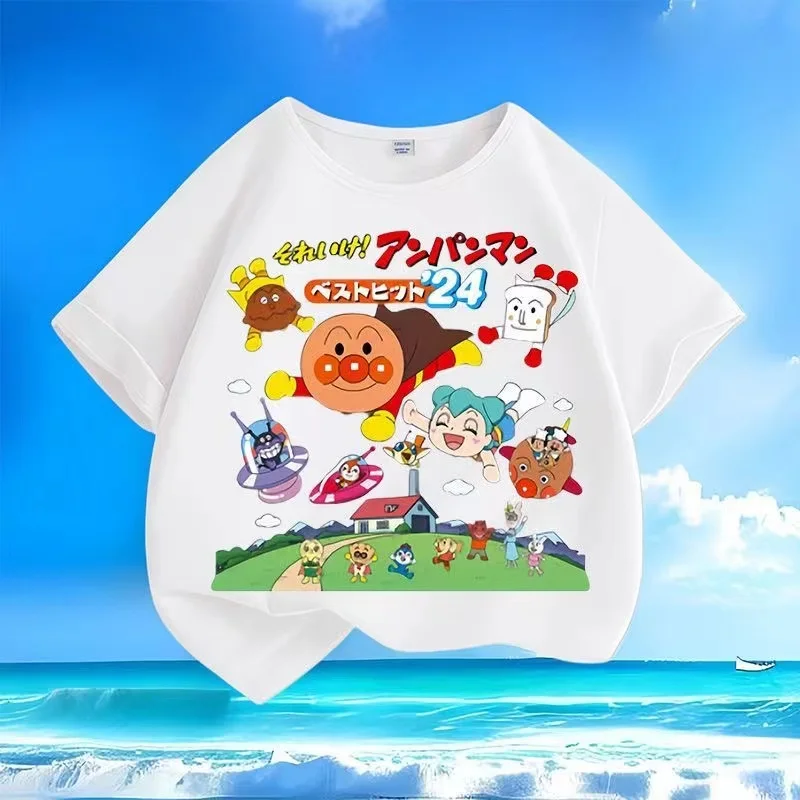 New Summer Children Short Sleeve T Shirts Kids Cartoon Anpanman Print Clothes Baby Boys Tees Girls Cotton Tops 1-12T