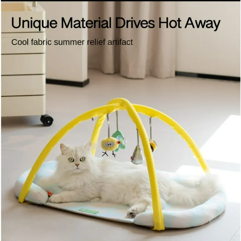 

Multifunctional Cat Activity Playing Tent Cat Bed Pad Mat with Hanging Educational Toys Fun Foldable Kitten Pet Play Scratch Bed