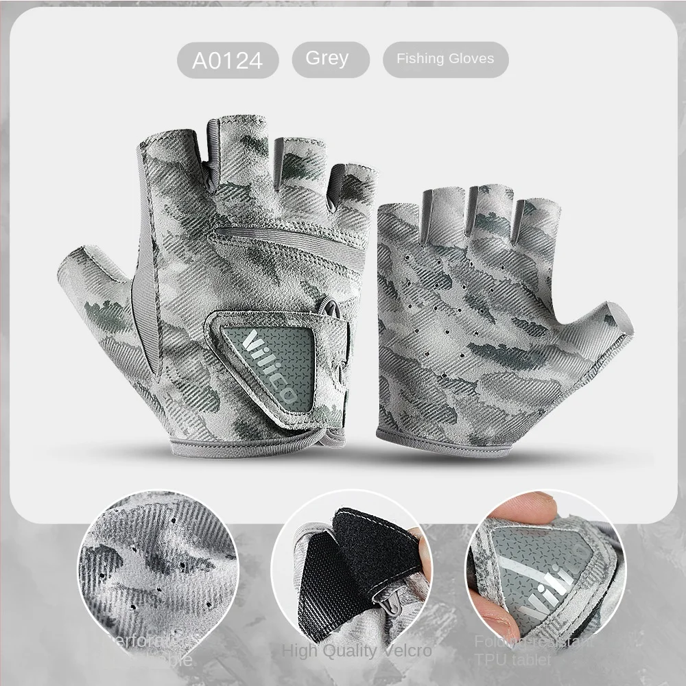 

New Ice Silk Fishing Gloves Anti-Slip Neoprene Cloth Three Finger Cut Gloves Sunscreen Thin 5 Finger Glove Fish Equipment