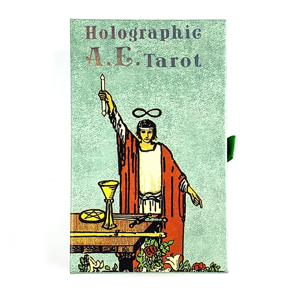 12*7cm Holographic A.E. Tarot Deck Pull-out Gift Box 78 Tarot Cards Divination Board Game with Guidebook and Drawstring Pouch