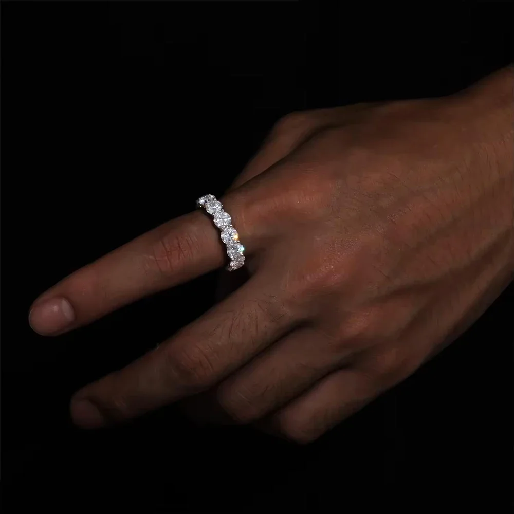 S925 5mm D Color Moissanite Row platinum Ring Diamond Wedding Band Rings For Women Certified Fine Jewelry Gift Houtros