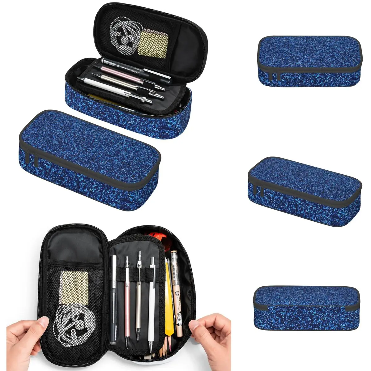 A Little Blue Glitter Pencil Cases Large Capacity Pen Bags Pen Box Pencil Pouch For Boys Girls Students Stationery School Office