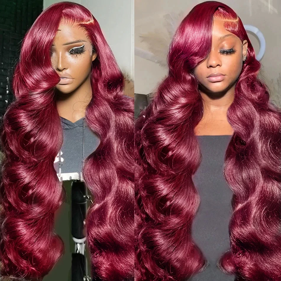 Gabrielle 99j Burgundy 13x6 Lace Frontal wigs Human Hair 30 34 Inch Body Wave 13x4 Lace Front Wig For Women HD Transparent Hair