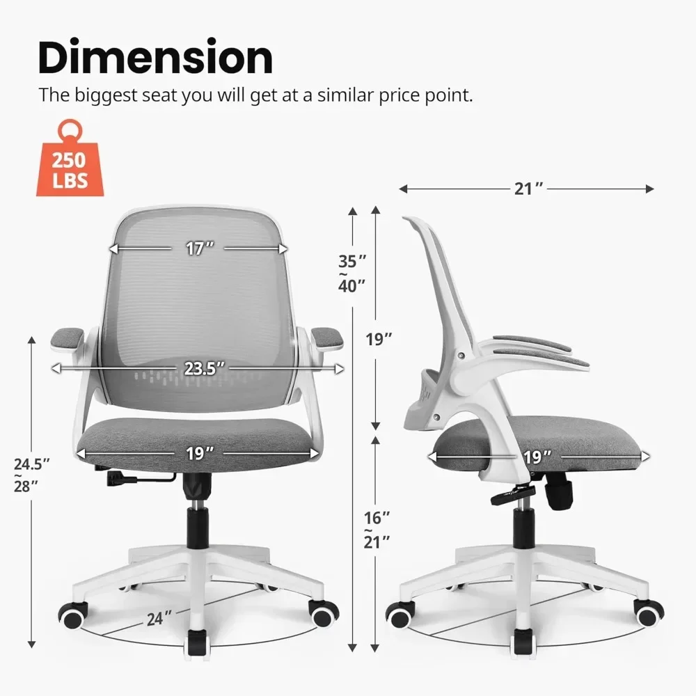 Office Desk Computer Gaming Chair with Ergonomic Lumbar Back Support Flip-up Padded Armrest Adjustable Height and Wheels