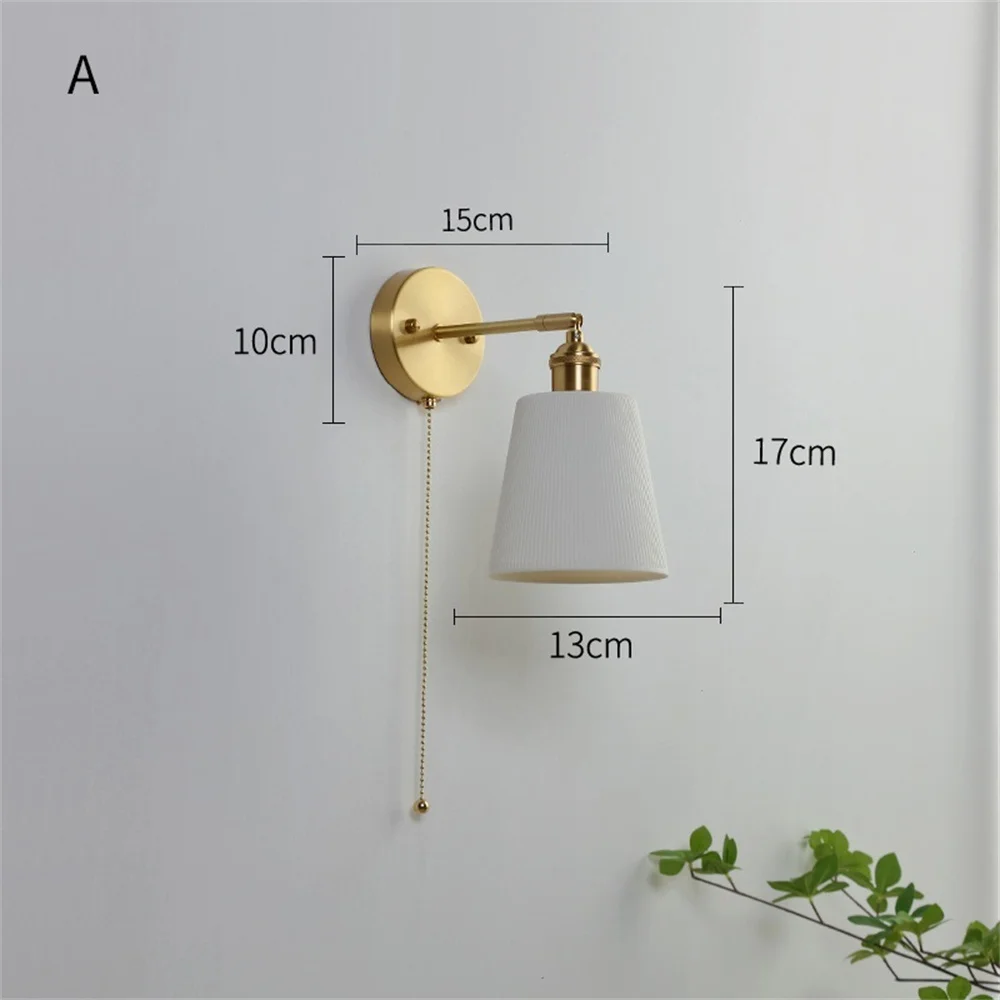 Japanese Ceramic Wall Light With Switch Nordic Brass Loft LED Sconce Home Decor For Bedroom Wall Lamp Fixture Indoor Luminaire