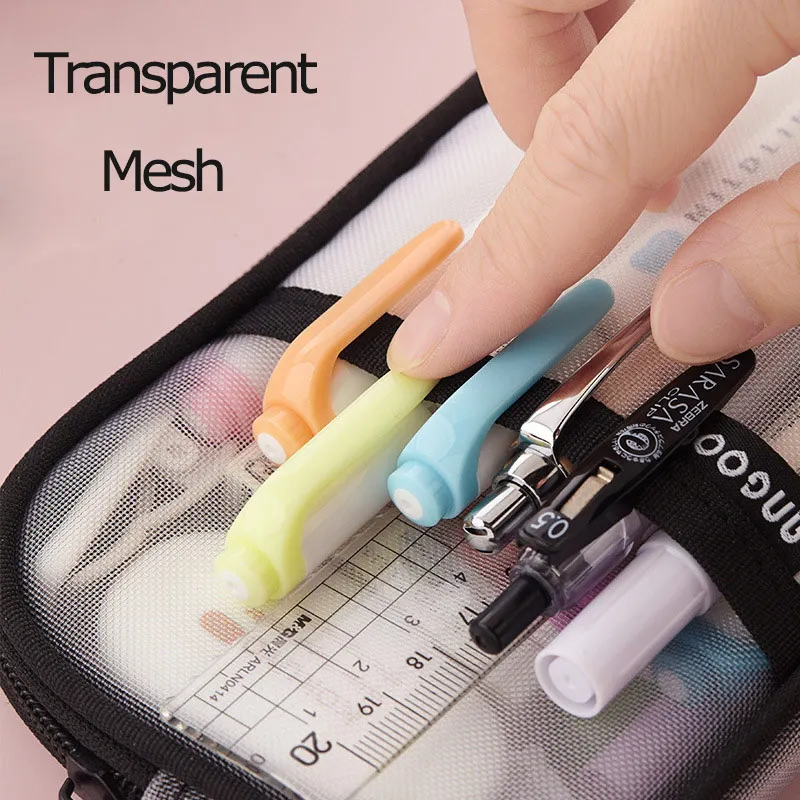 Transparent Pencil Case Waterproof Mesh Large Capacity Pouch Pen Bag Korean Aesthetic Stationery for Girls School Supplies