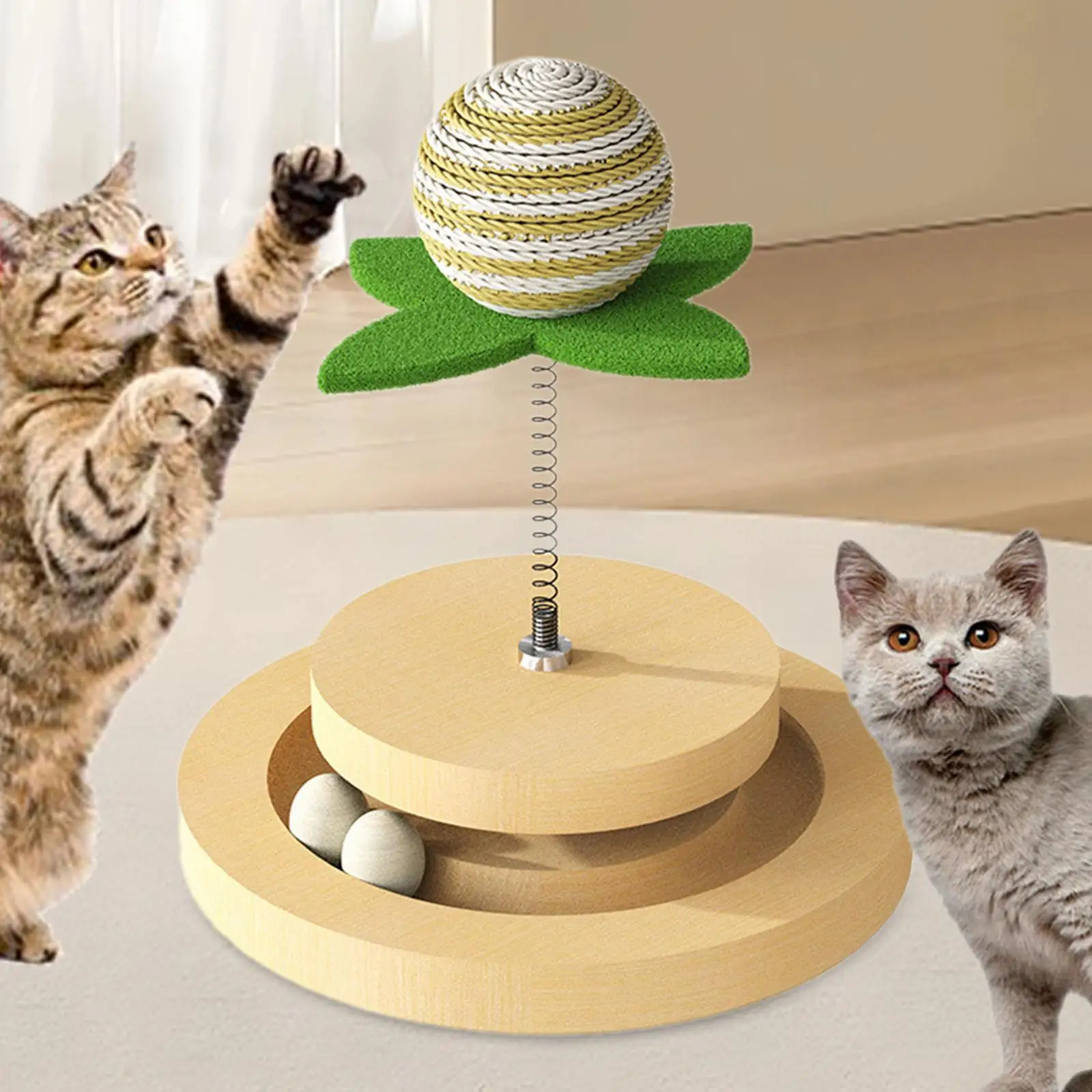 Cat Ball Track Toy with Wooden Track Balls Puzzle Toy Funny Exerciser Game Interactive Cat Toy for Pets Boredom Cats Indoor Cats