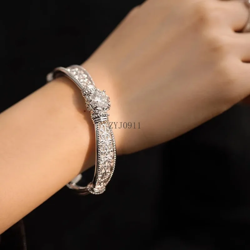 925 Sterling Silver Open Bracelet Women's Light Luxury Premium New Chinese Design Bracelet