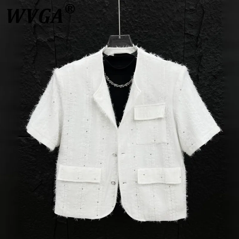 

WVGA Summer New Man Tide High Street Tassel Sequindesign Fashion Short Sleeve Coat Korean Style Niche Trendy Casual Jacket W9237