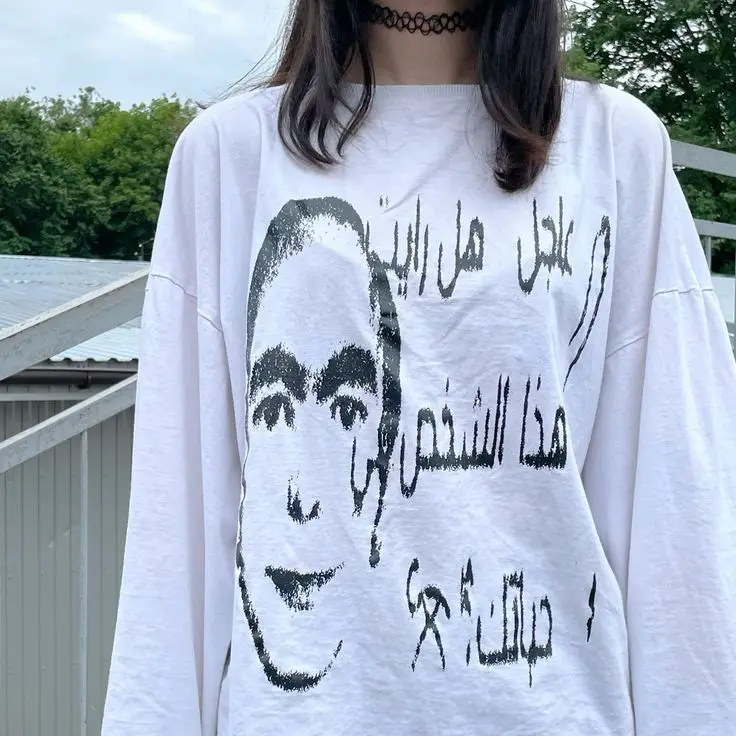 Millennium y2k Shibuya Harajuku subcultura estilo gótico oscuro Punk Camiseta de manga larga de algodón puro con top estampado personalizado