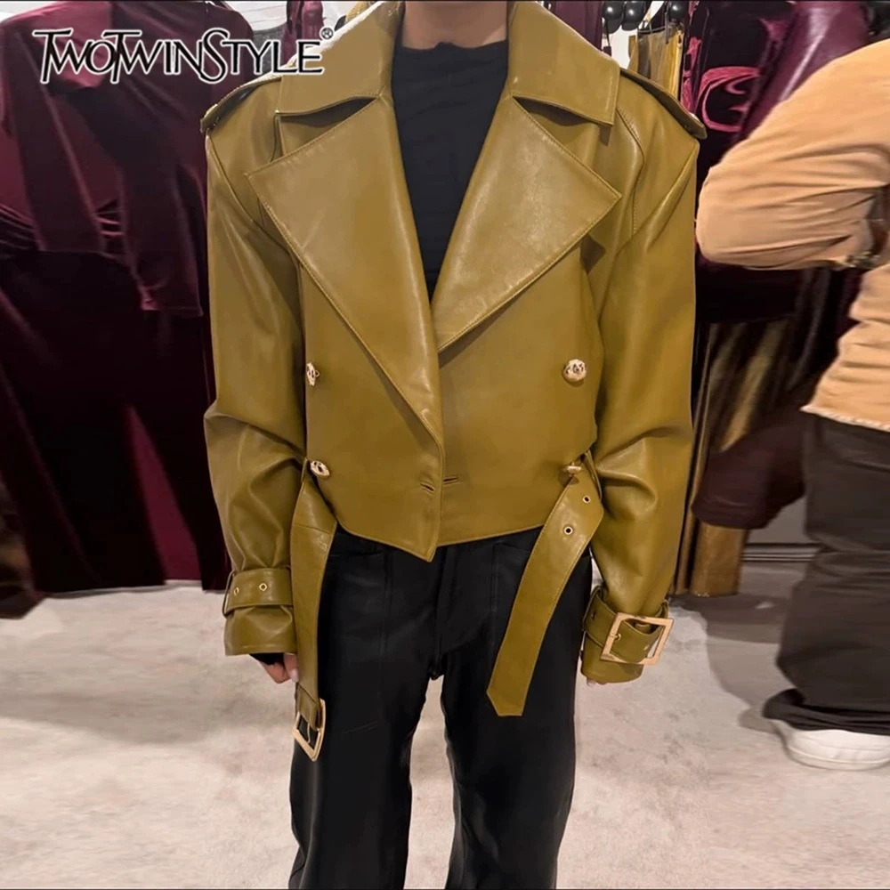 TWOTWINSTYLE Vintage Sashes Women Jackets Lapel Collar Long Sleeve Chic Fitted Jacket for Casual Daily Wear Fashion Autumn New