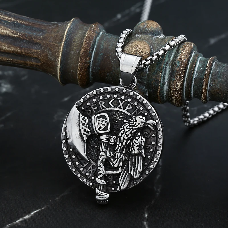 2024 New Punk 316L Stainless Steel Viking  Birds and Thor Pendant Necklace For Man Women Vintage Gift