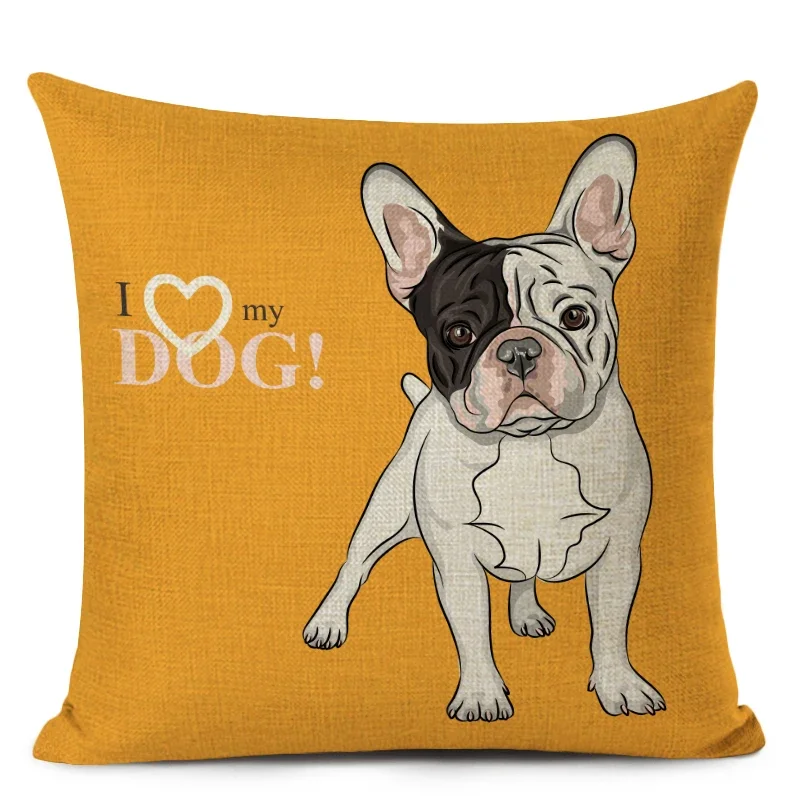 Bulldog Pug Dog Cushion Cover Cute Cartoon Dog Printing Throw Pillow Case for Sofa Home Decor Pillow Covers 45x45CM