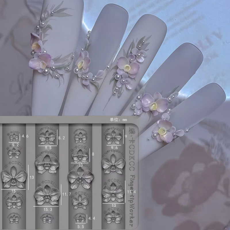 Eine Nagelkunstform aus Magnolienblüten, Blumenmustern, dreidimensionalen Schnitzereien, transparente Silikonform – Detail 6