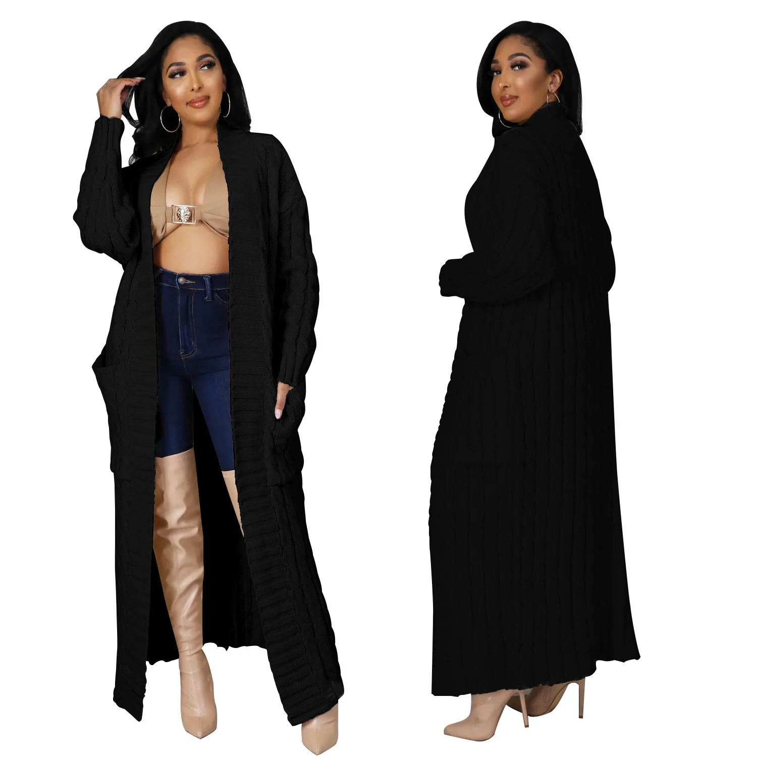 Ropa Mujer Women's Longline Knit Cardigan Open Front Duster Coat Multi-Color Plus Size Casual Fall Winter Outerwear