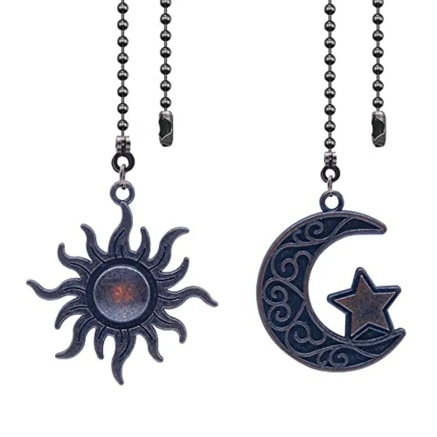 Ceiling Fan Pull Chain Sun and Moon Bohemian Beaded Pendant String Extension, 12in Decorative Light Fan Pull Charm Extender Orn
