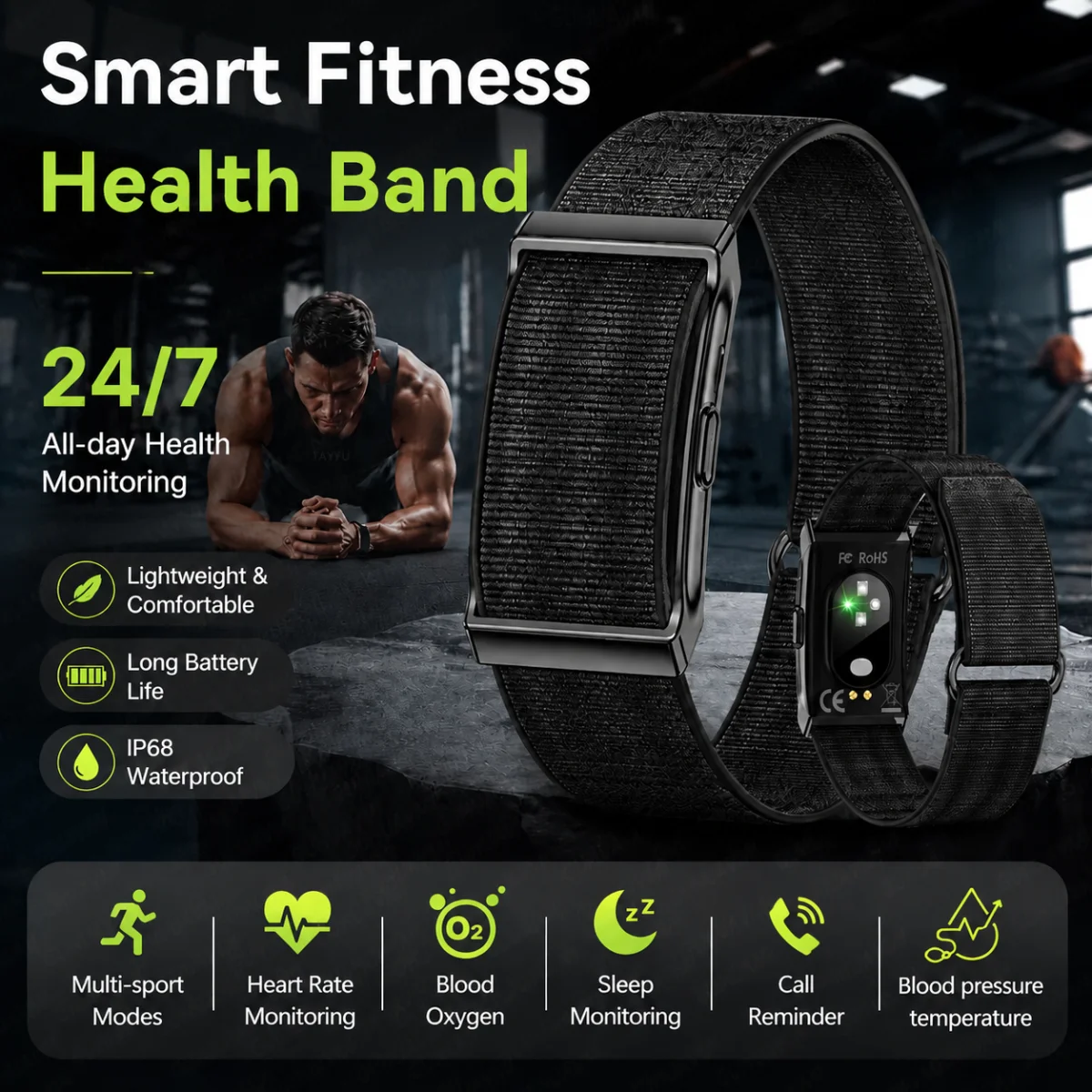 Health Sports Band 2026 No Screen Smart Bracelet Blood Oxygen HRV Monitor Body Temperature Wristband Fitness Tracker Smartwatch
