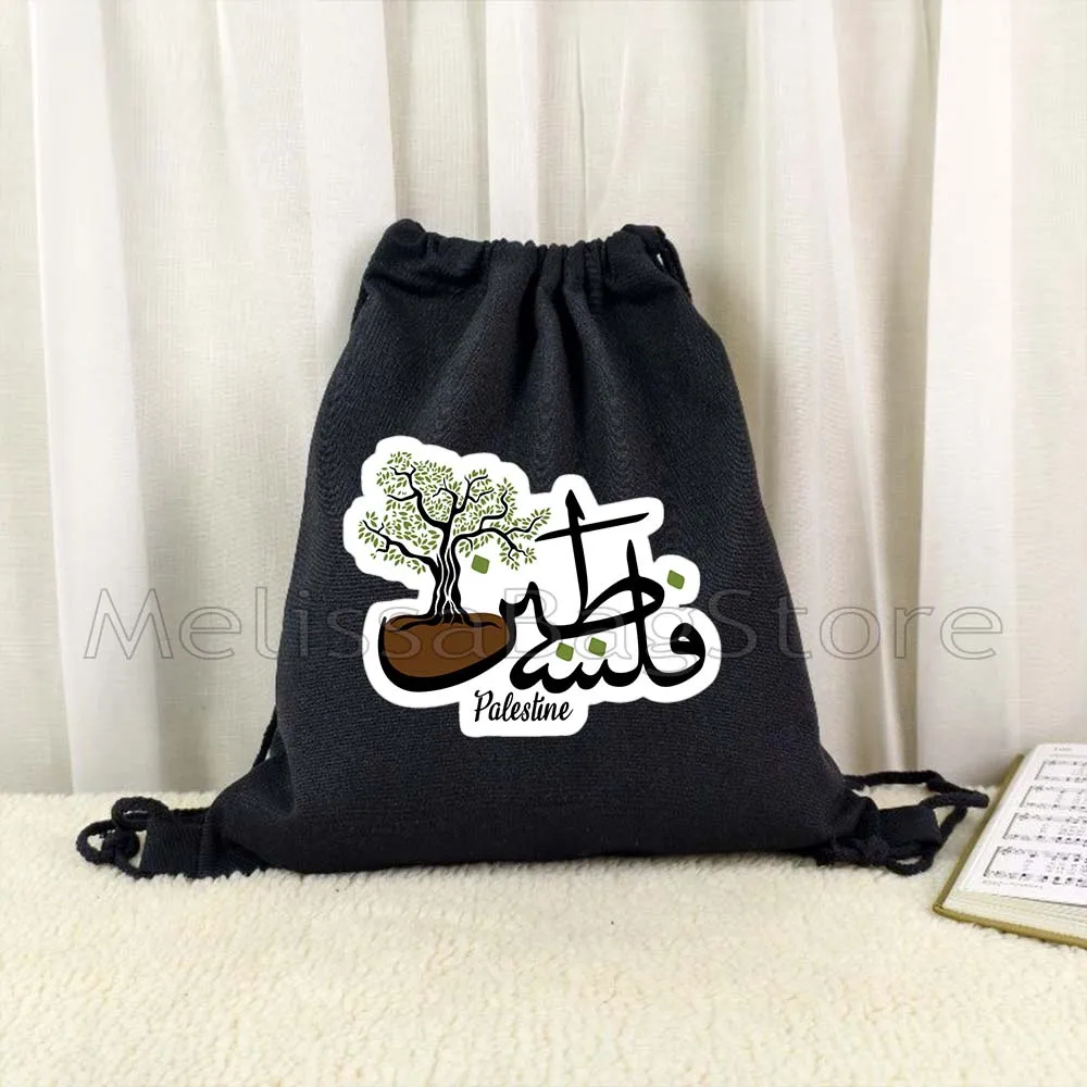 抽象イスラムアラビア書道アートかわいいギフトキャンバス巾着バックパックバッグスポーツジムサックパックストリングバッグヨガハイキング用