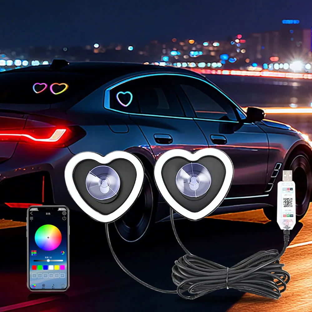 

USB RGB Emitting Sweet Heart Atmosphere Light For Car triangle window interior Motor Decoration Modification Neon Lamp