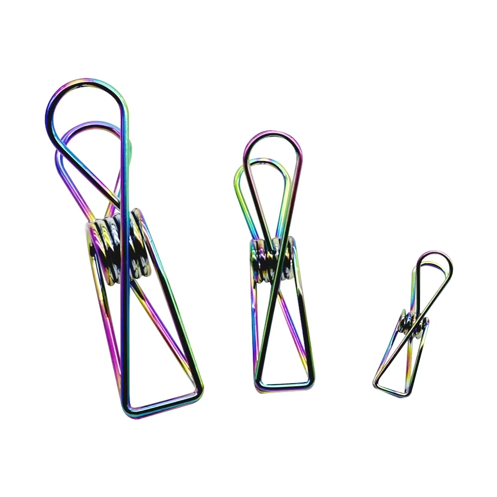 5Pcs Hollow Binder Clips Plating Rainbow Color File Document Test Papers Photo Organizing Dovetail Clip long Tails Clamp Clasps