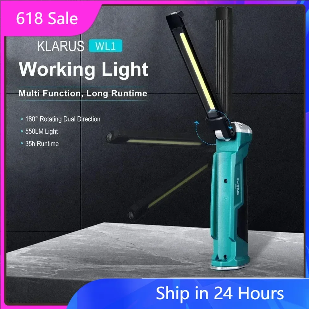 

KLARUS WL1 LED 550 lumen Micro USB Rechargeable Work Light 180 Degress Rotate Foldable 7 Light Mode COB Flashlight with battery