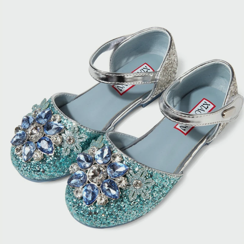 2023 Meisje Mary Janes Kinderen Prinses Glitter Schoenen Mode Veelzijdige Bruiloft Luxe Zachte Kids Strass Jurk Platte Sandalen